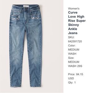 Abercombie & Fitch Womens Flower EmbroiderySuper Skinny Ankle High Rise Jeans